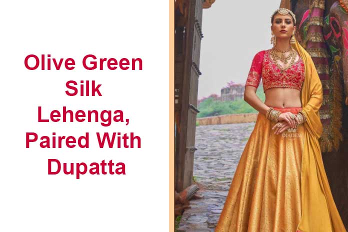 Olive Green Silk Lehenga, Paired With Dupatta