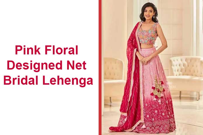 Pink Floral Designed Net Bridal Lehenga